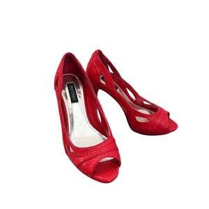 white house black market "callie" Red snakeskin peep toe cutout heels size 7